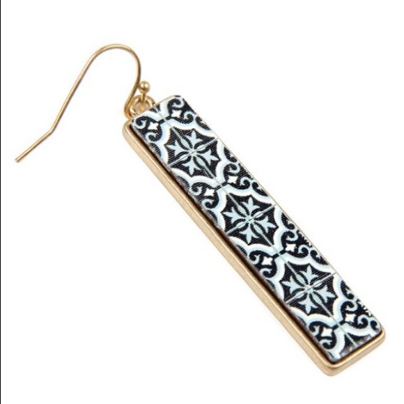 Geometric patterned earrings.  Wood.  Bohemian style.  Beautiful - Picture 2 of 3